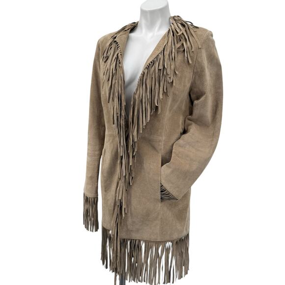 Wilsons Leather Fringe Suede Jacket Women SZ M Tan Western Boho Festival Vintage - Picture 5 of 13